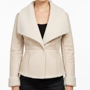 WHBM Sherpa Faux Suede Peplum Jacket Coat with Pockets Women’s sz. XS